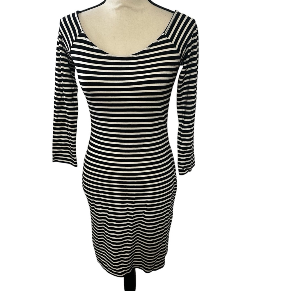 H & M fitted black and white striped stripes dress mini small new with tag